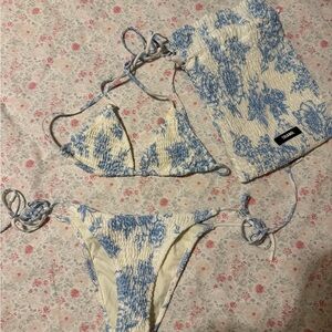 Terry Blue and Cream Bikini Set